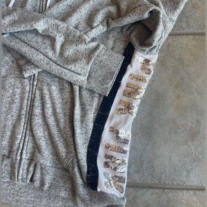 PINK Victoria's Secret Gray Heather Zip Hoodie with Sequin Logo